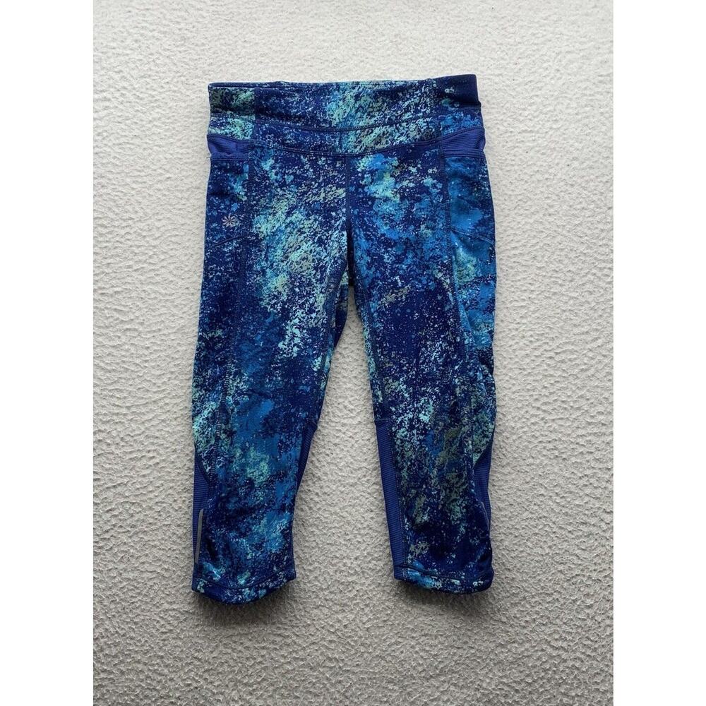 Athleta Be Free Capri Leggings Womens XS Blue Splatter Knicker Cropped‎ Gusset